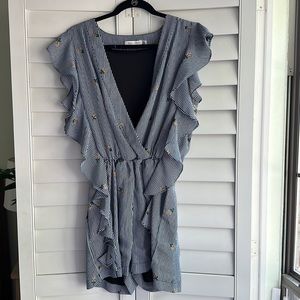 Navy & White Ruffled & Floral Romper